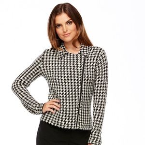 Chaps Houndstooth Sweater Moto Jacket Sz L